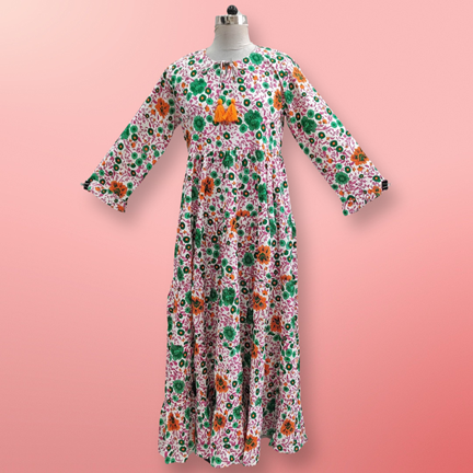 L/XL Razia Printed Cotton Dress 57&quot; Jalabiya