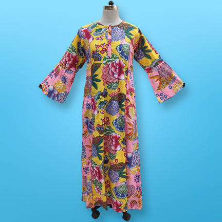 S/M Marry Printed Cotton Dress 57&quot; Long Jalabiya