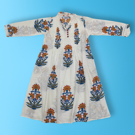 4-5 Year Sparrow Printed Cotton Girls Dress 34&#39;&#39; Long Jalabiya