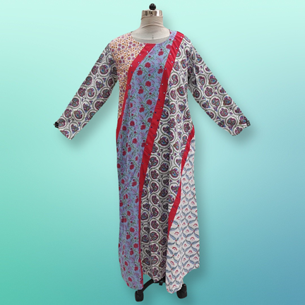 L/XL Nury Multi Printed Cotton Dress 56&quot; Long Jalabiya