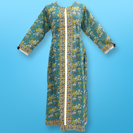 L/XL Bhopali Printed Cotton Dress 57&quot; Long Jalabiya