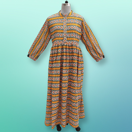 L/XL Special Printed Cotton Dress 57&quot; Long Sleeves Jalabiya