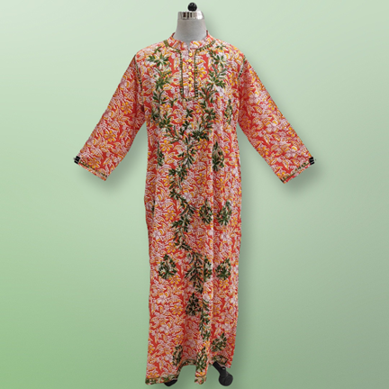 L/XL Sofi Embroidery Printed Cotton Dress 57&quot; Long Jalabiya