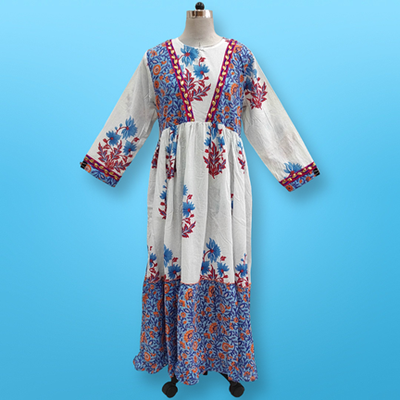 L/XL Zahida Printed Cotton Dress 57&quot; Long Jalabiya