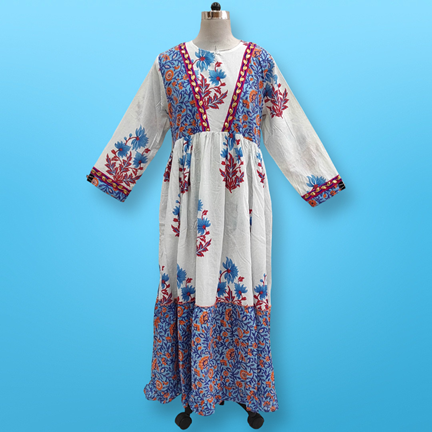 L/XL Zahida Printed Cotton Dress 57&quot; Long Jalabiya