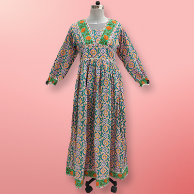 S/M Cotton Haima Dress Printed 57&quot; Long Jalabiya