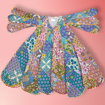 6-7 Year Meher Multi Printed Cotton Girls Dress 38&quot; Long Jalabiya