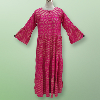 L/XL Moon Gold Printed Dress 57&quot; Long Jalabiya