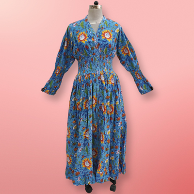 S/M  Yuasa Printed Cotton Dress 57&quot; Long Jalabiya