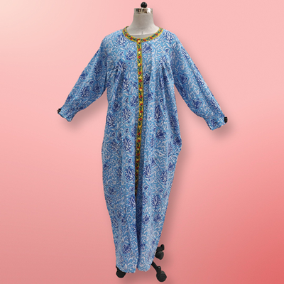 L/XL Azalea Printed Cotton Dress 57&quot; Long Jalabiya