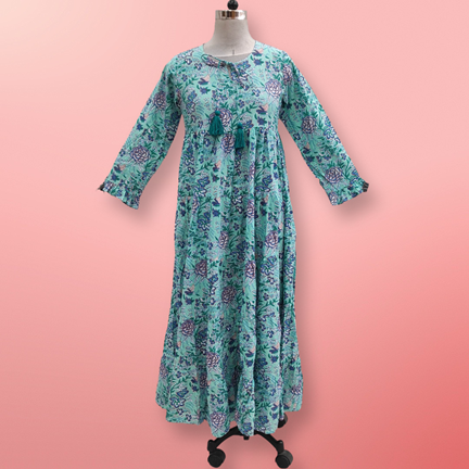 L/XL Razia Printed Cotton Dress 57&quot;Long Jalabiya
