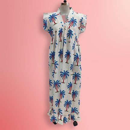 XS/S  Amani Printed Cotton Dress 54&quot; Short Sleeves Jalabiya