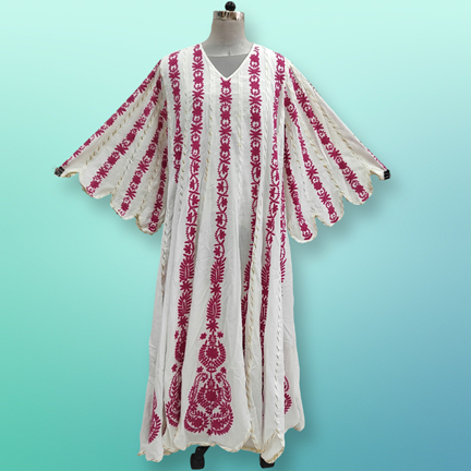 L/XL Meher Embroidery Cotton Dress 57&quot; Long Sleeves Jalabiya