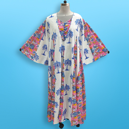 L/XL Payal Printed Cotton Dress 57&quot; Long Jalabiya