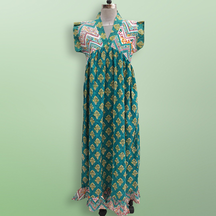 L/XL Amani Printed Cotton Dress 57&quot; Short Sleeves Jalabiya