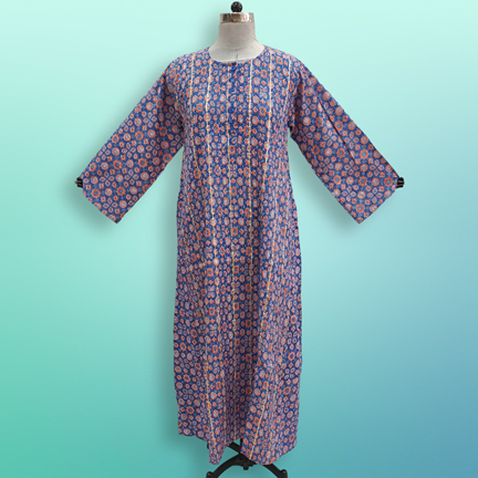 S/M Jeeny Printed Cotton Dress 57&quot; Long Jalabiya
