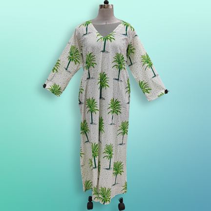 S/M Khadijah Printed Cotton Dress 57&quot;Long Jalabiya