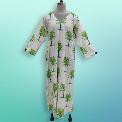 S/M Khadijah Printed Cotton Dress 57&quot;Long Jalabiya