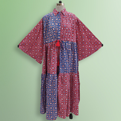 L/XL Fatim Multi Printed Cotton Dress 57&quot; Long Jalabiya