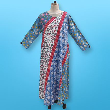 L/XL Nury Crystal Multi Printed Cotton Dress 56&quot; Long Jalabiya