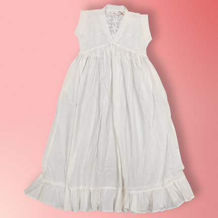 12-13 Year Amani White Cotton Girls Dress 49&quot; Short Sleeves Jalabiya