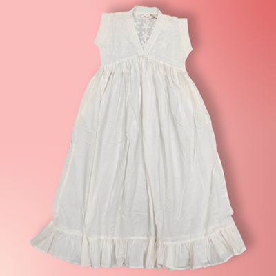 12-13 Year Amani White Cotton Girls Dress 49&quot; Short Sleeves Jalabiya
