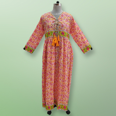 S/M  Beach Printed Cotton Dress 57&quot; Long Jalabiya