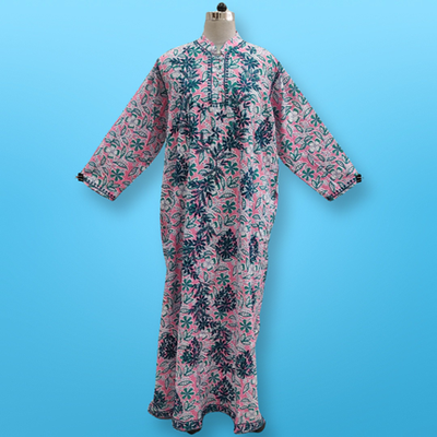 L/XL Sofi Embroidery Printed Cotton Dress 57&quot; Long Jalabiya