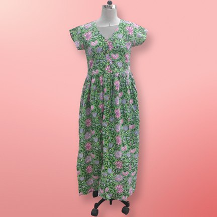 L/XL Precious Printed Cotton Jalabiya Dress 57&quot; Long