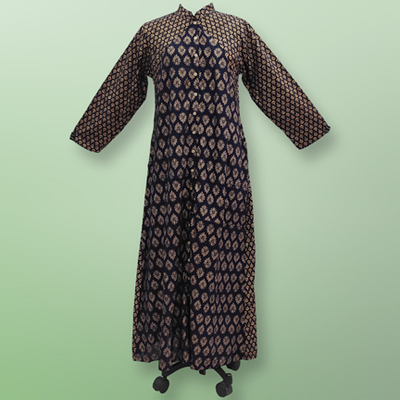 S/M Honey Golden Printed Rayon Dress 57&quot; Long Jalabiya