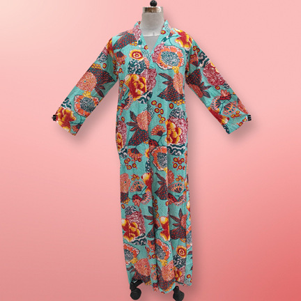 S/M Teena Printed Cotton Dress 57&quot; Long Jalabiya