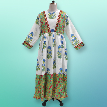 S/M Zahida Printed Cotton Dress 57&quot; Long Jalabiya