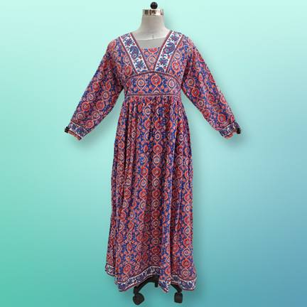 S/M Cotton Haima Dress Printed 57&quot; Long Jalabiya