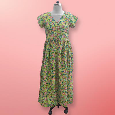 L/XL Precious Printed Cotton Jalabiya Dress 57&quot; Long