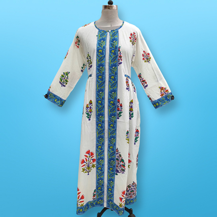 L/XL Bhopali Printed Cotton Dress 57&quot; Long Jalabiya