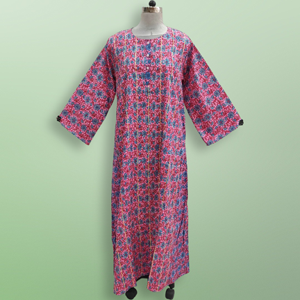 L/XL Jeeny Printed Cotton Dress 57&quot; Long Jalabiya