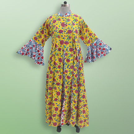 2XL/3XL Luaby Printed Cotton Dress 57&quot; Long Jalabiya
