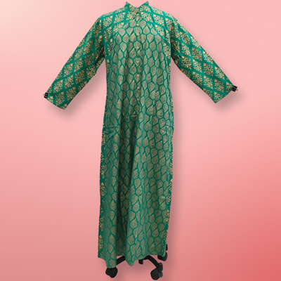 L/XL Honey Golden Printed Rayon Dress 57&quot; Long Jalabiya