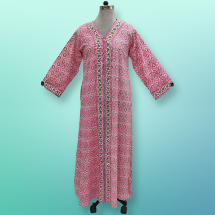 S-M Aafia Printed Cotton Dress 57&quot; Long Jalabiya
