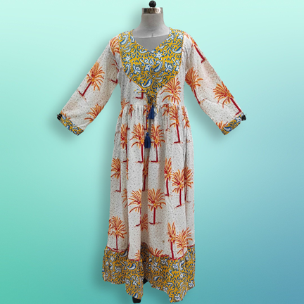 2XL/3XL Zaria Printed Cotton Dress 57&quot;Long Jalabiya