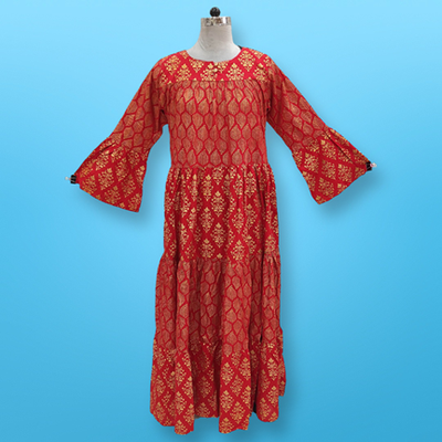 L/XL Moon Gold Printed Dress 57&quot; Long Jalabiya