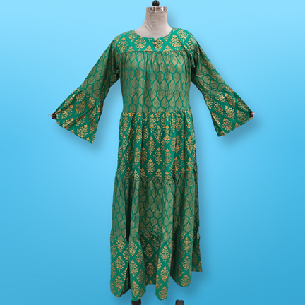 L/XL Moon Gold Printed Dress 57&quot; Long Jalabiya