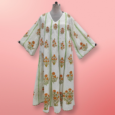 S/M Meher Printed Cotton Dress 57&quot; Long Jalabiya