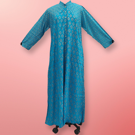 L/XL Honey Golden Printed Rayon Dress 57&quot; Long Jalabiya