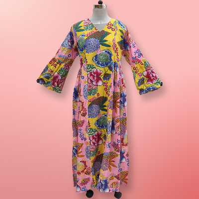 L/XL Saida Printed Cotton Dress 57&quot; Long Jalabiya