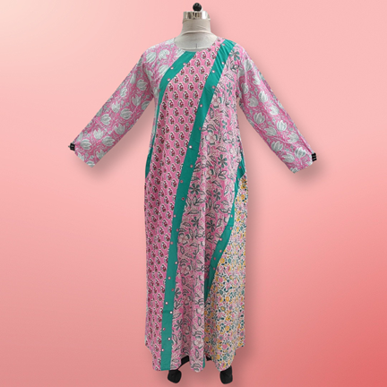 S/M Nury Multi Printed Cotton Dress 56&quot; Long Jalabiya