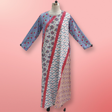 L/XL Nury Crystal Multi Printed Cotton Dress 56&quot; Long Jalabiya