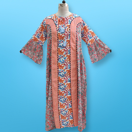 L/XL Rimsha Crystal Multi Cotton Dress 56&quot; Long Jalabiya