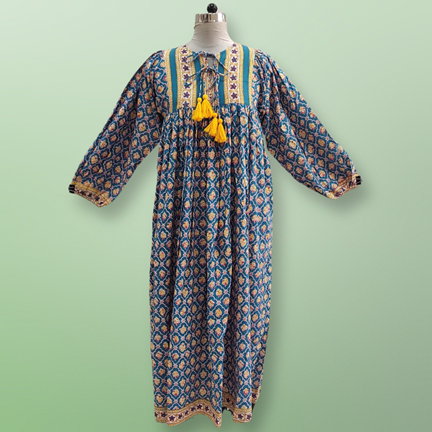 2XL/3XL Sapphire Printed Cotton Dress 56&quot; Long Jalabiya