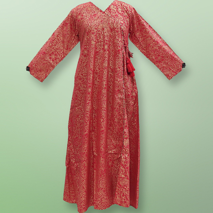 L/XL Qifa Gold Printed Cotton Dress 57&quot; Long Jalabiyas